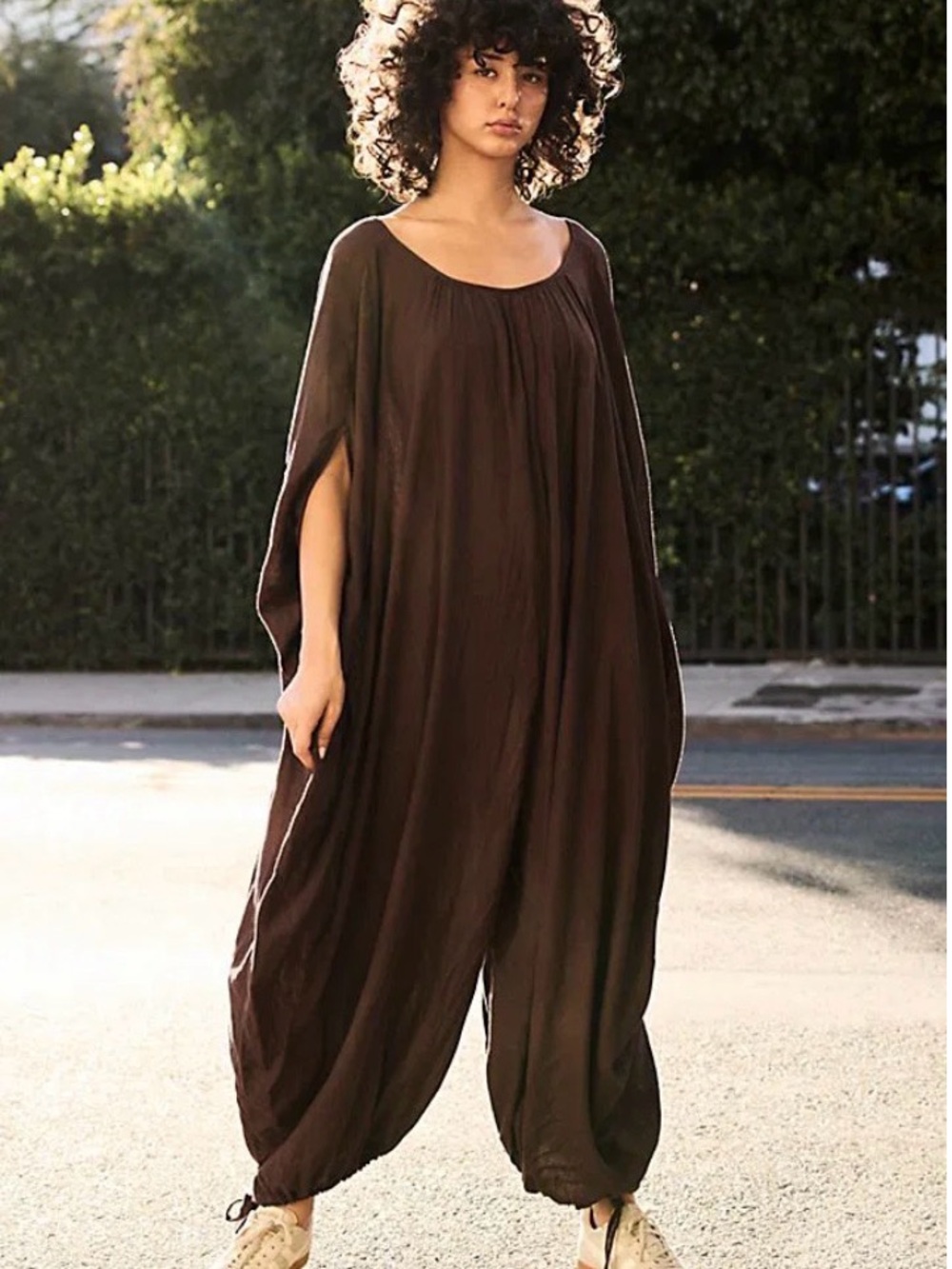 Free People Brown Wide-Leg Draped Jumpsuit